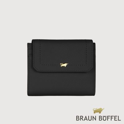 【BRAUN BUFFEL 德國小金牛】台灣總代理 婕娜 6卡三折短夾-黑色/BF2005-414-BK