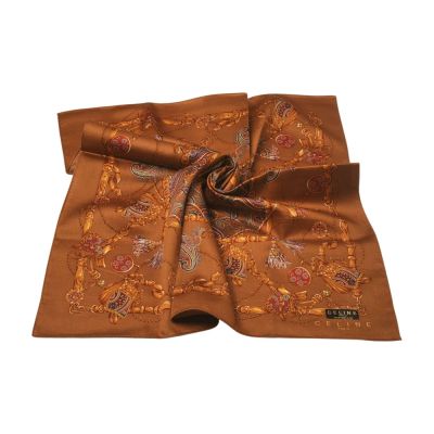 CELINE 經典金屬珠寶圖騰棕底字母LOGO帕領巾(52CM)