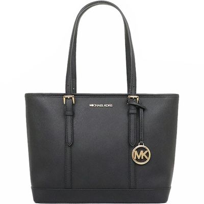 【Michael Kors】黑色防刮皮革中款拉鍊托特包