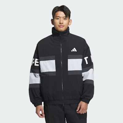 ADIDAS 愛迪達 阿迪達斯 寬鬆 印花 撞色 夾克 男運動外套-黑白色 WORD WOV JKT-JM2064