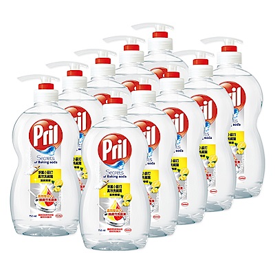 Pril淨麗 小蘇打高效洗碗精 750ml瓶裝x10(箱購)-檸檬/檸檬草/草本 #去油/去漬
