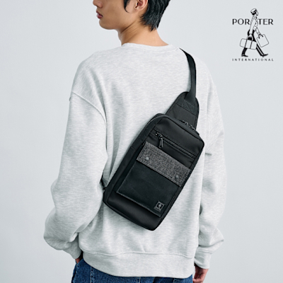 PORTER INTERNATIONAL - 牛仔拼接PATCH WORK單肩包 - 黑