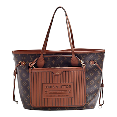 LOUIS VUITTON路易威登 LV  M12061 Neverfull Inside Out MM系列帆布牛皮雙面設計手提/肩背包(棕色)