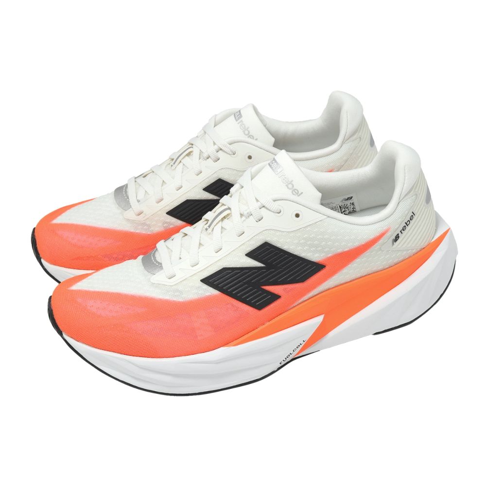 New Balance NB 競速跑鞋FuelCell Rebel V5 男鞋白橘推進支撐運動鞋