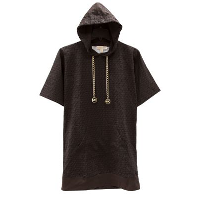 MICHAEL KORS 運動風滿版LOGO金屬鏈帶休閒連帽T-shirt裙(巧克力咖)