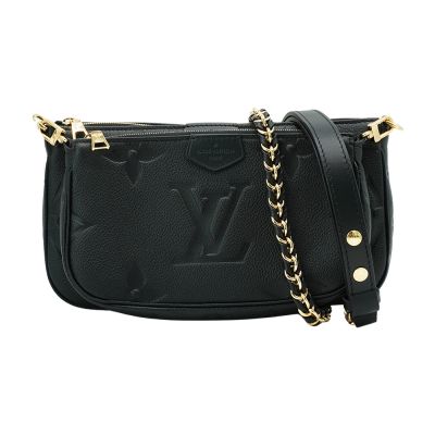 LOUIS VUITTON路易威登 二手品 Louis Vuitton LV路易威登 Multi Pochette 牛皮壓紋二合一兩用斜背包/麻將包(M80399-黑)