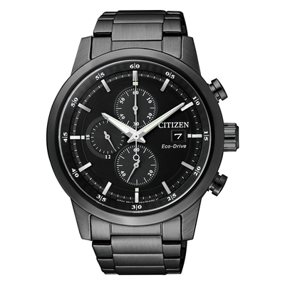 CITIZEN星辰 Chronograph系列 CA0615-59E亞洲限定款極黑時尚光動能計時腕錶/黑麵41mm