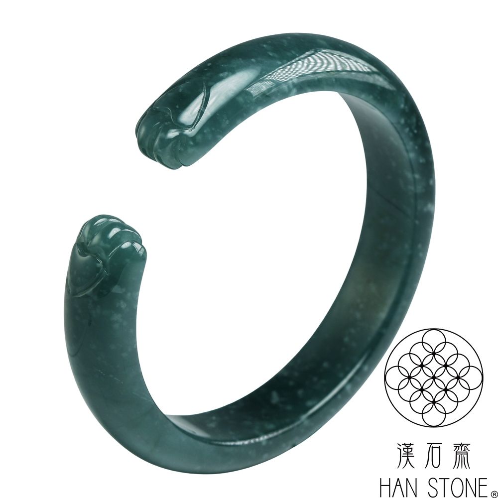 漢石齋】天然翡翠A貨貓爪鐲玉鐲冰糯種藍水飄花(手圍17.9/版寬12.2mm 