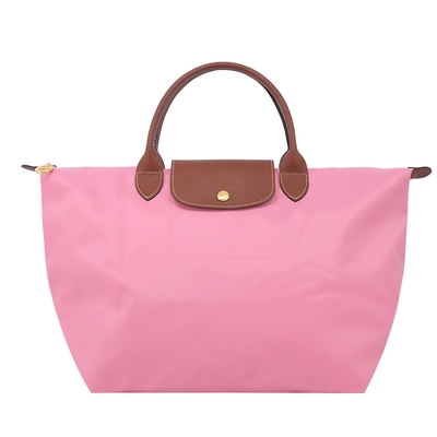 LONGCHAMP LE PLIAGE系列短把再生尼龍摺疊水餃包(中/棉花糖粉)