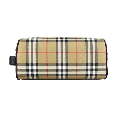 BURBERRY 巴寶莉 Vintage系列格紋PVC拼小牛皮拉鍊手提旅行包(米)