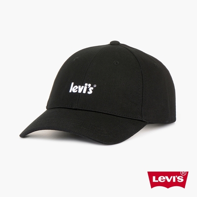 Levis 男女同款 可調式排釦棒球帽 / 精工刺繡海報體Logo 魚子黑
