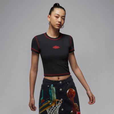 NIKE 短袖上衣 女 喬丹 AS W J SS SLM CRP GFX TEE RAIR 黑 IB2921-010