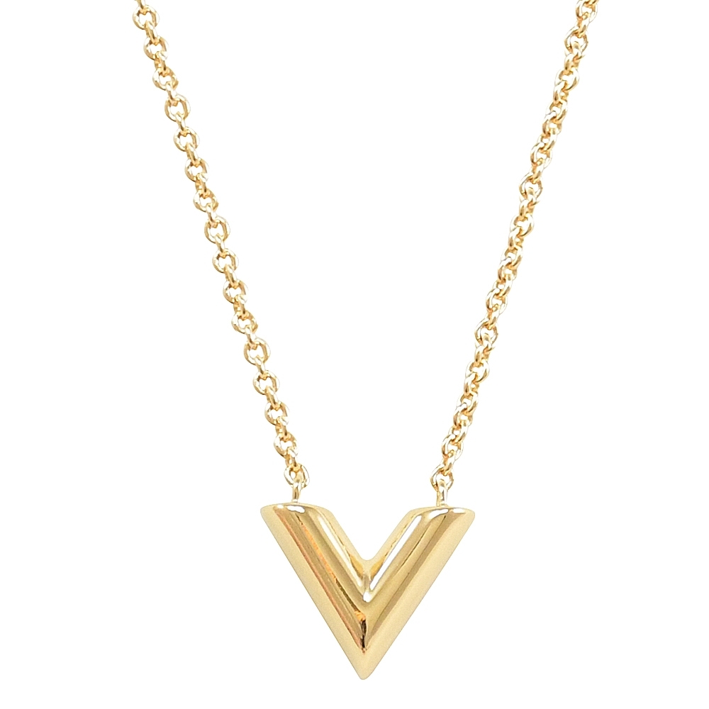 Louis Vuitton路易威登 LV飾品 M00857 Essential 經典V LOGO吊墜鎖骨項鍊(金)