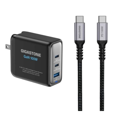 【Gigastone】100W GaN 氮化鎵三孔充電器 + C to C 100W快充傳輸線 快充組(PD-100B+CC-7800B)