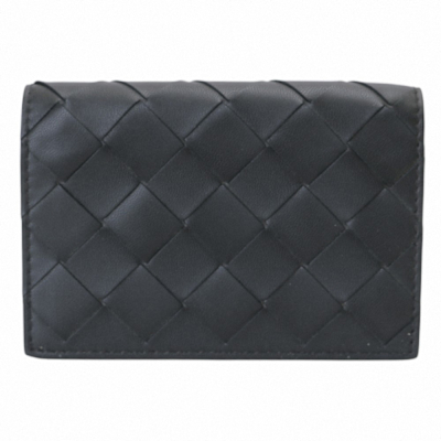 BOTTEGA VENETA Intrecciato 編織小牛皮暗釦卡夾(黑)