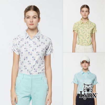 【Lynx Golf】女款吸濕排汗水波紋數位印花合身版半開襟短袖POLO衫(二色)