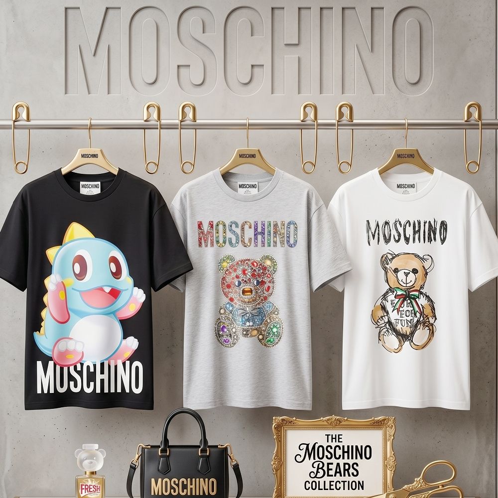 MOSCHINO 彩繪泰迪熊 x 泡泡龍聯名 寬鬆版純棉短袖TEE T恤-多款可選 (彩色寶石泰迪熊-黑色)
