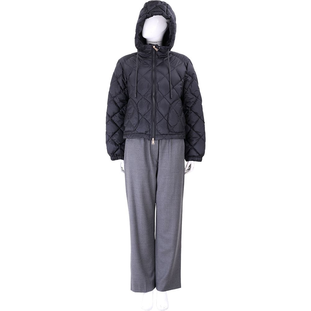 Max Mara-WEEKEND ERIS 防潑水 菱格縫線黑色鵝絨 羽絨外套