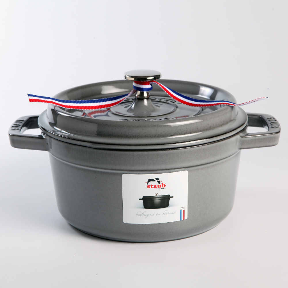 Staub 圓形鑄鐵鍋20cm 2.2L 石墨灰法國製湯鍋燉鍋(電磁爐IH爐可用