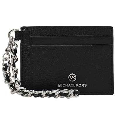 MICHAEL KORS Jet Set Charm 金屬LOGO皮革附鍊卡片零錢包(黑)