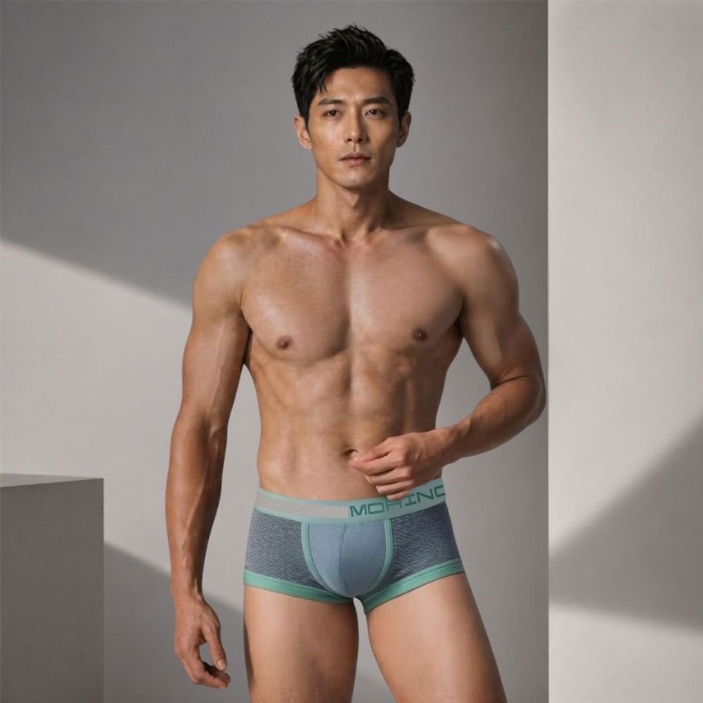 【摩力諾】型男經典緹花運動平口褲-藍色