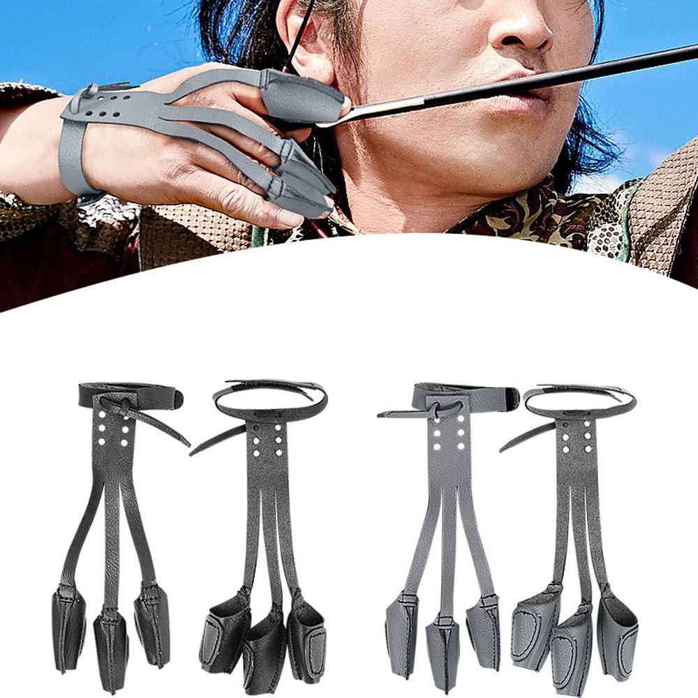 los2327傳統美式獵弓皮革反曲弓三指射箭護指戶外訓練比賽拉弦防磨套 (x灰色)