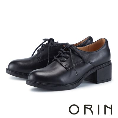 ORIN 復古英倫真皮綁帶中跟牛津鞋 黑色