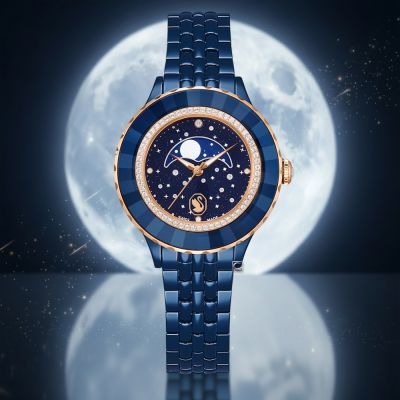 SWAROVSKI 施華洛世奇 Octea Moon弦月繁星月相腕錶-37mm 5743701