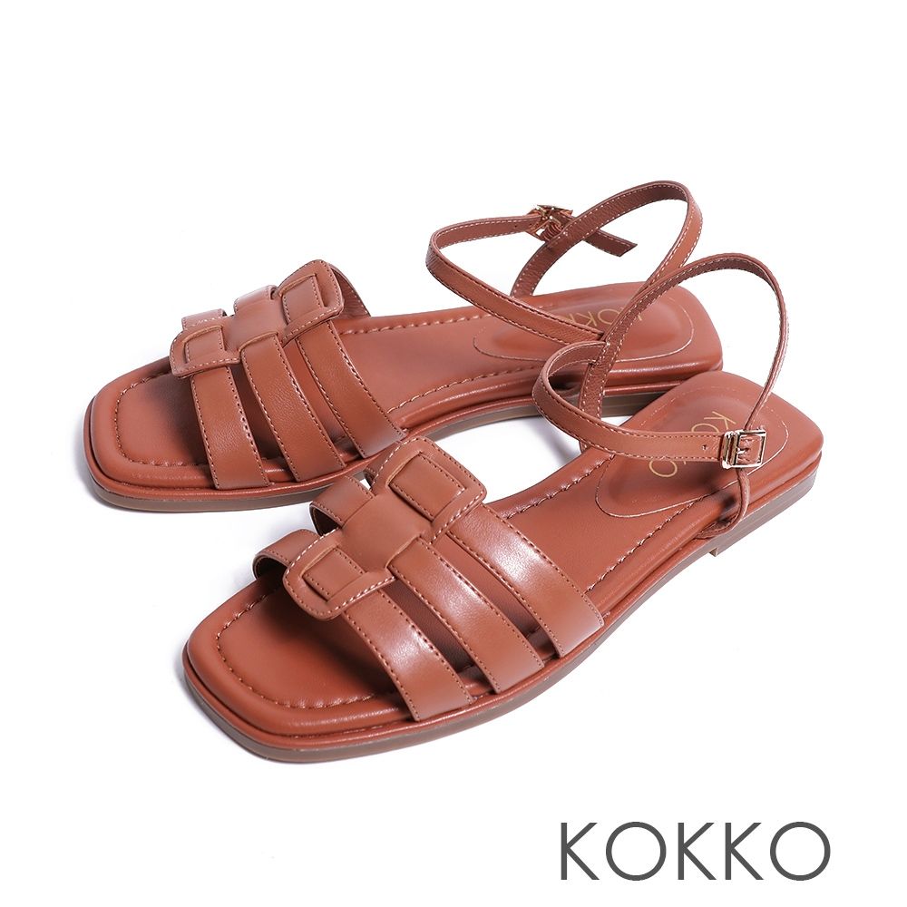 KOKKO輕柔編織感羊皮細帶涼鞋棕色