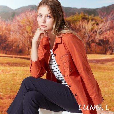 LUNG.L林佳樺 橘色造型口袋長版長袖女裝襯衫LQ33A