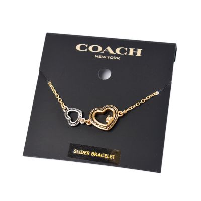 COACH 金銀雙線愛心可調式手鍊-金色