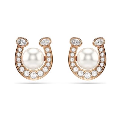 SWAROVSKI 施華洛世奇 新年限定 Symbolica 幸運馬蹄鐵水晶珍珠耳環 寵愛媽媽 送禮推薦-玫瑰金 5736980