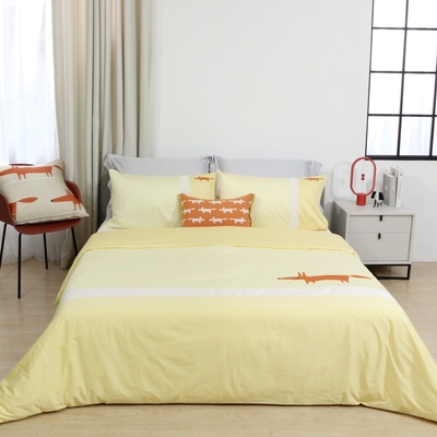 SCION寢具 黃刺繡 精梳棉 加大 雙人四件式 床包組