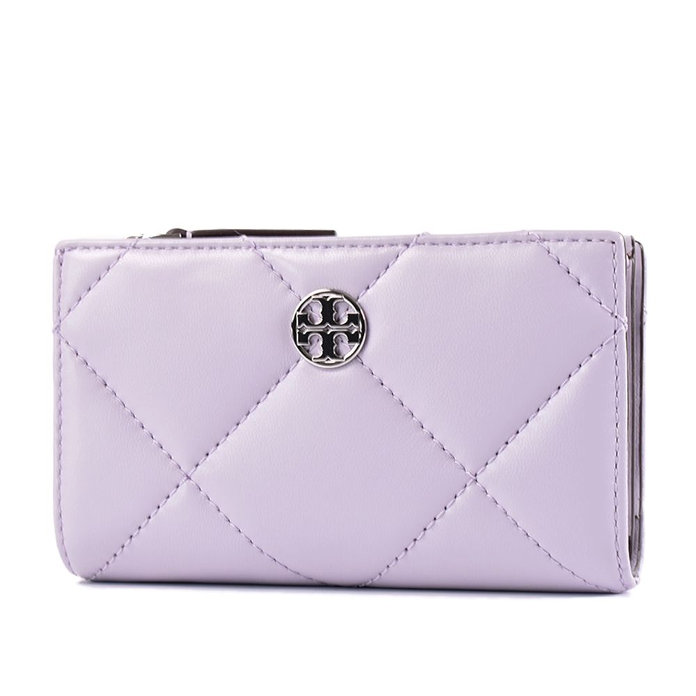 TORY BURCH WILLA 銀LOGO菱格雙釦對開中夾-粉霧紫