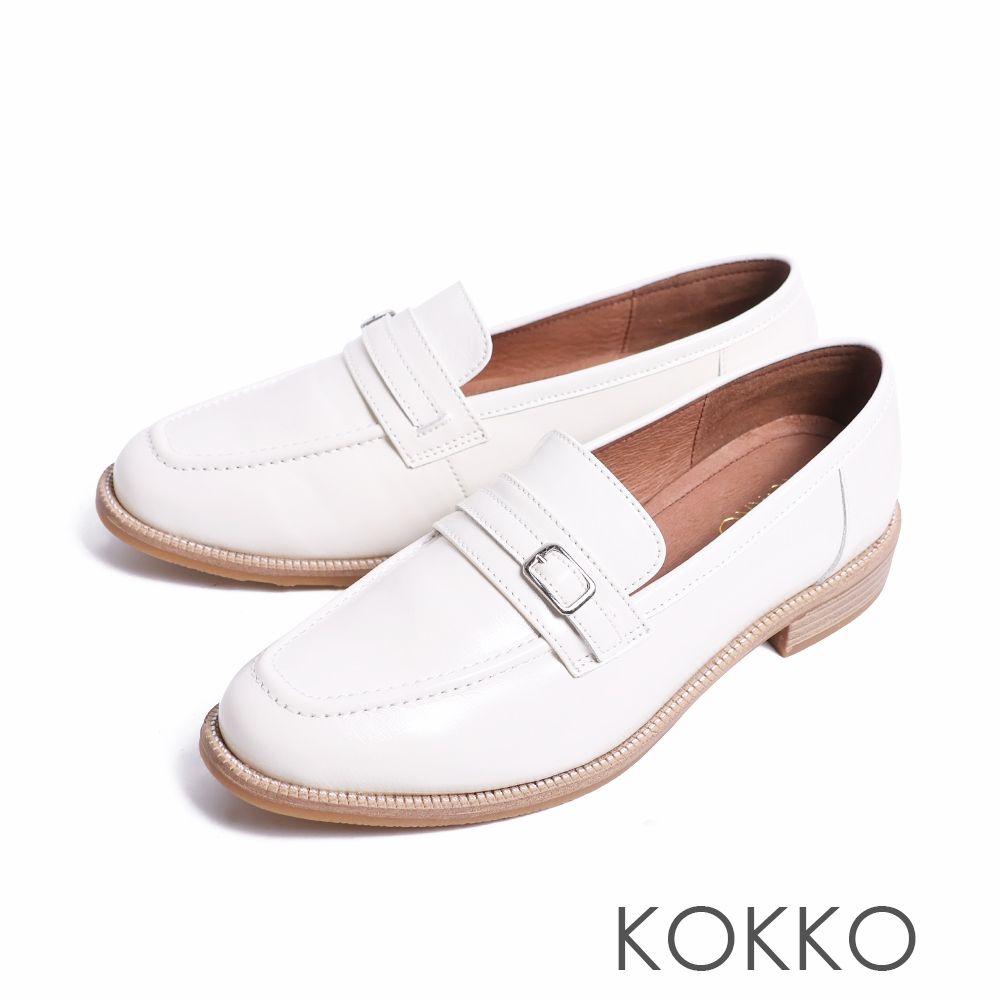 KOKKO英倫風質感微寬楦牛皮樂福鞋白色