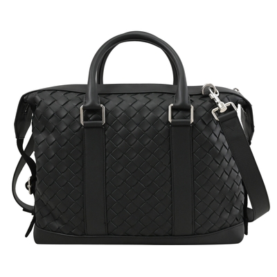 BOTTEGA VENETA Cassette 牛皮編織大容量商務兩用公事包(藍黑)