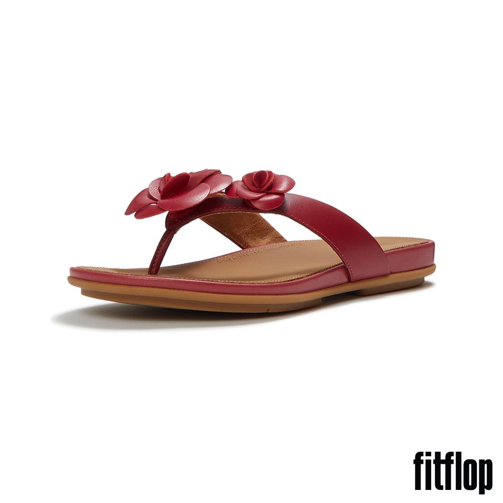 【FitFlop】GRACIE 花朵皮革夾腳涼鞋-女(焦紅莓色) (焦紅莓色)