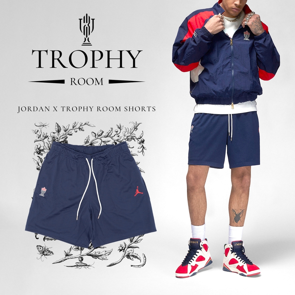 Nike 短褲Jordan x Trophy Room Shorts 男款藍紅球褲網眼喬丹聯名款