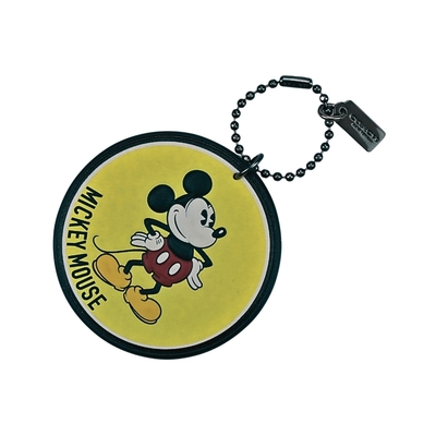 COACH X DISNEY MICKEY圖印黃色圓餅珠鍊鑰匙圈掛飾