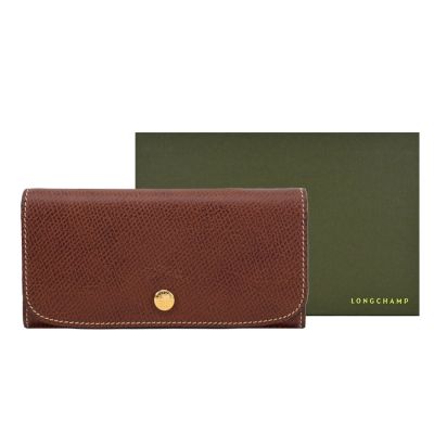 LONGCHAMP ÉPURE系列牛皮壓印翻蓋長夾(棕)