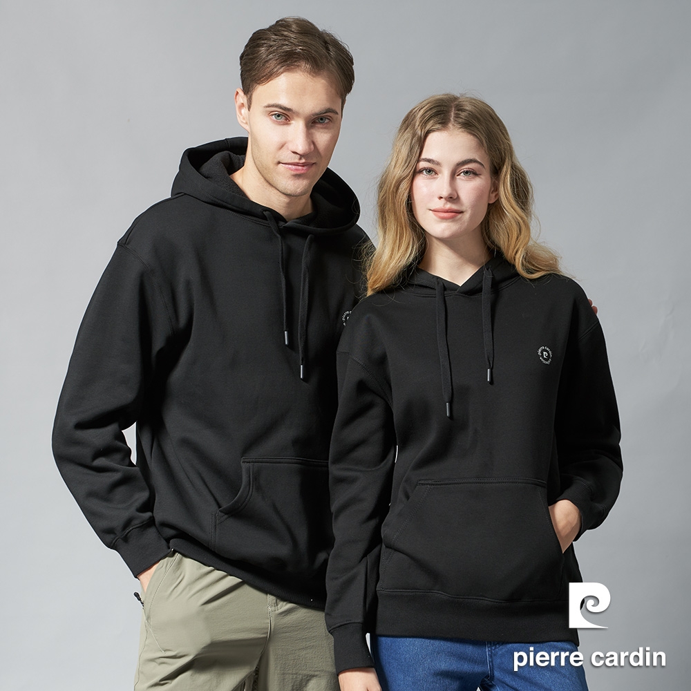 pierre cardin 皮爾卡登 網路獨家 男女同款/情侶款 保暖刷絨毛連帽上衣(多色任選) (黑色)