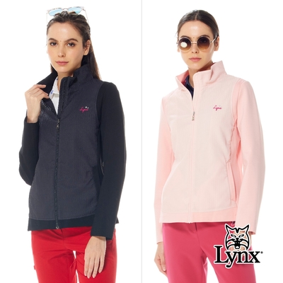 【Lynx Golf】女款薄鋪棉彈性舒適壓紋配布剪裁星球系列繡花拉鍊口袋長袖外套(二色)