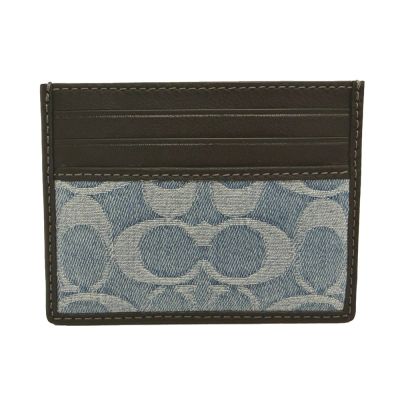 COACH 牛仔布拼接牛皮信用卡夾名片夾(深藍/藍)