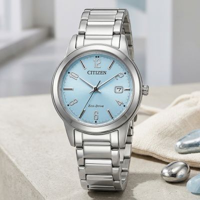 CITIZEN 星辰 簡約大三針光動能女錶 開學換新季 送禮推薦-藍x銀/29.4mm FE1241-71L