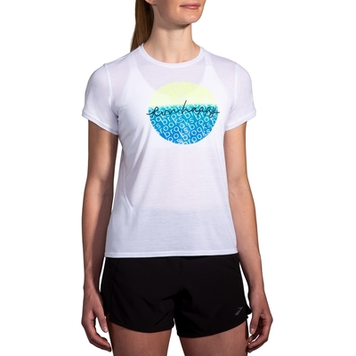 BROOKS 女 Distance 距離女短袖上衣 3.0 白/Run Happy(221669183)
