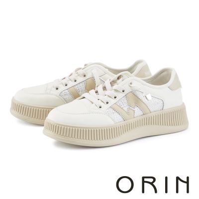 ORIN 亮片貼飾真皮免綁帶厚底休閒鞋 米色