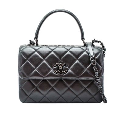 二手品 Chanel 香奈兒 Trendy CC So Black Handle 羊皮二用包(A92236-黑)