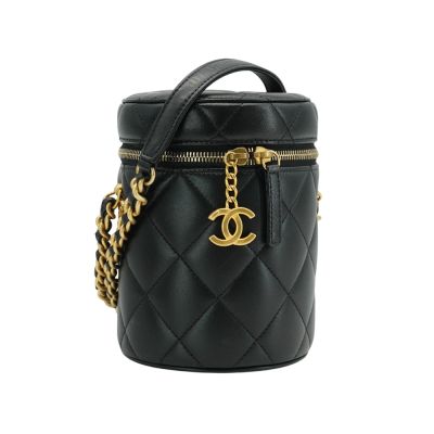 二手品 Chanel 羊皮仿舊金鍊斜背水桶包(AS2735-黑)