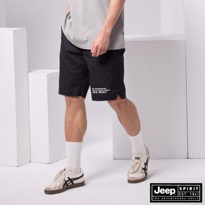 JEEP  男裝 品牌印花棉質休閒短褲-黑色