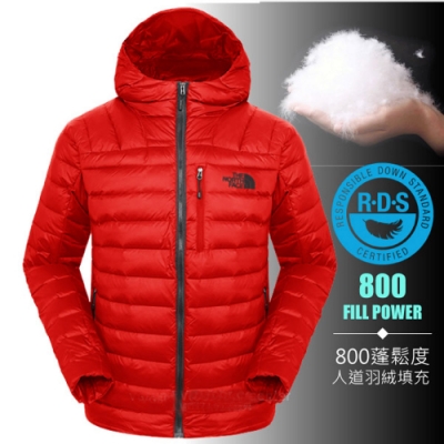 The North Face 男新款 800FPl 超輕保暖鵝絨羽絨連帽外套 紅 N
